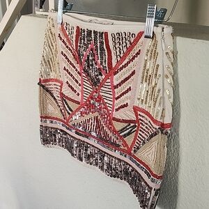 Zara Sequin Mini Skirt - Red, Gold, and Black